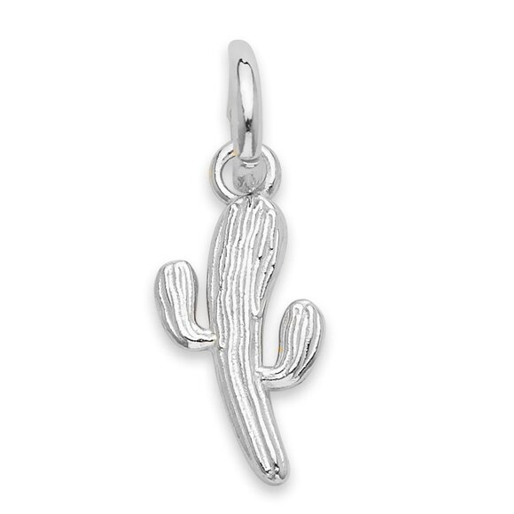 Solid 14k White Gold Cactus Charm - Cute Western Jewelry Gifts for Her - Picture 1 of 5